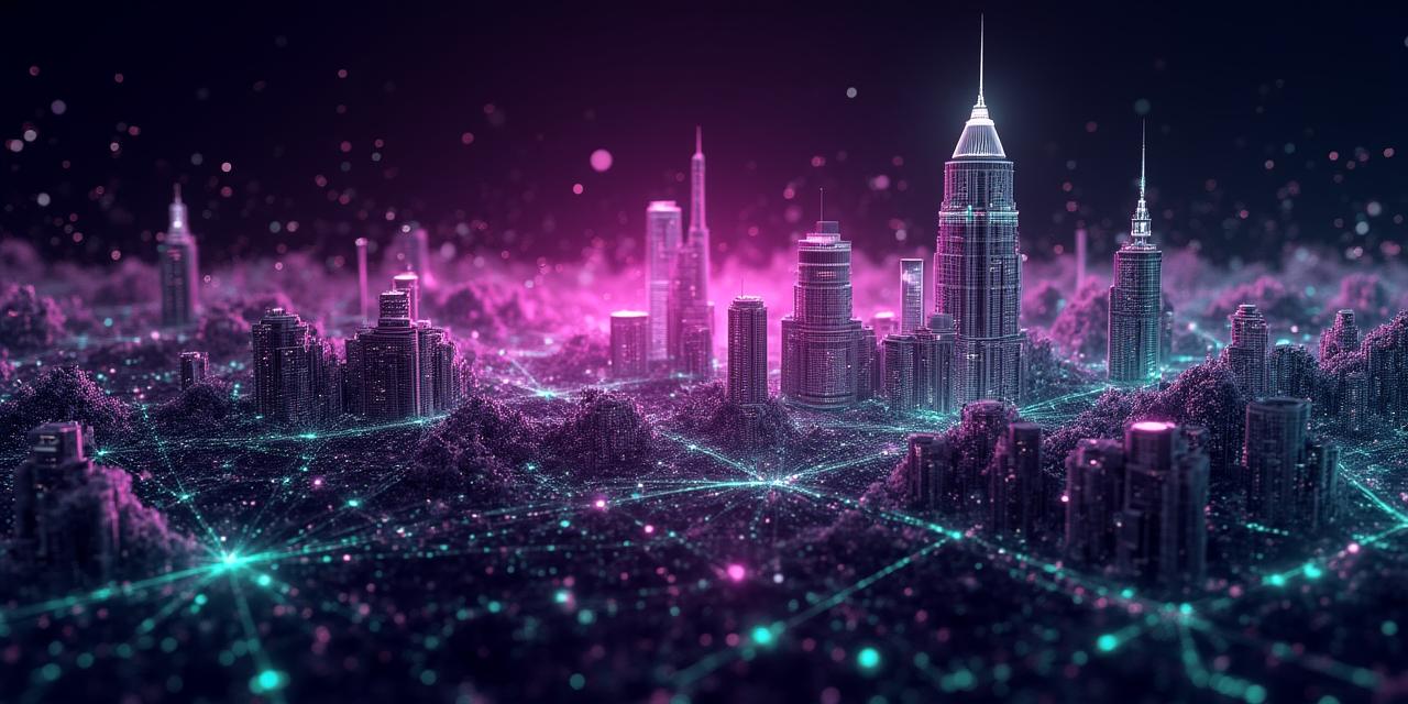 Futuristic digital trade landscape with data streams